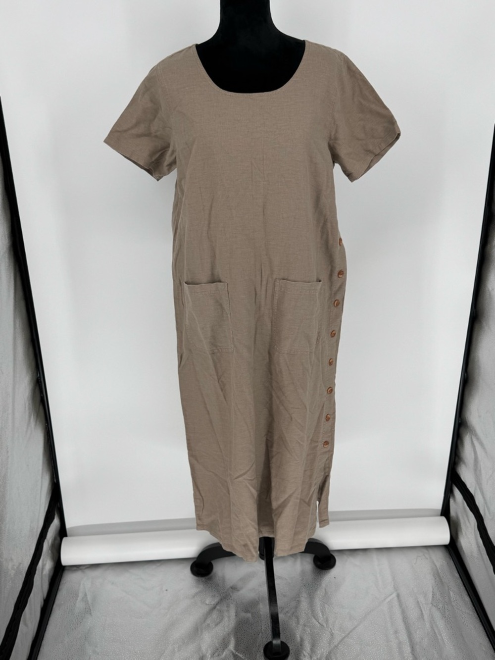 Women's Taupe Button-Side Midi Dress